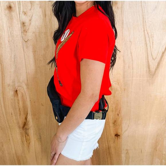 NEW QUEEN OF SPARKLES baseball tee in red/gold - Picture 2 of 3